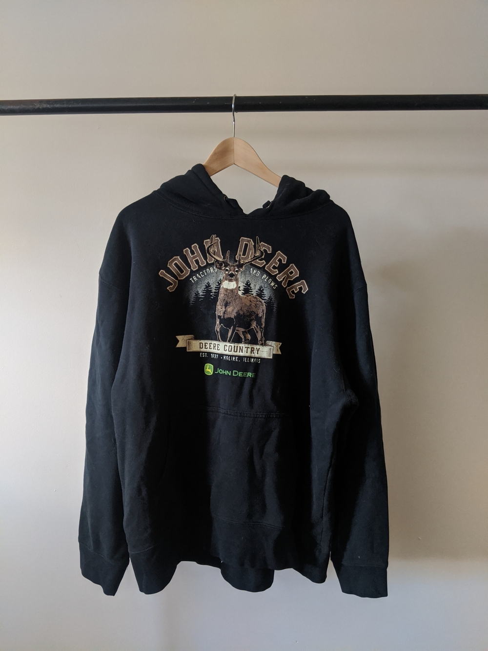 John Deere Black Pullover Hoodie with Deer Graphic